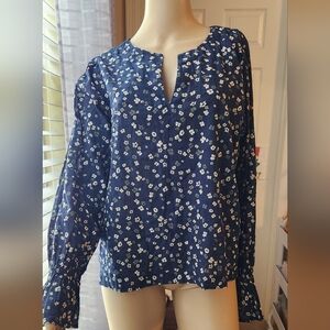 LOFT Navy Blue Floral Blouse